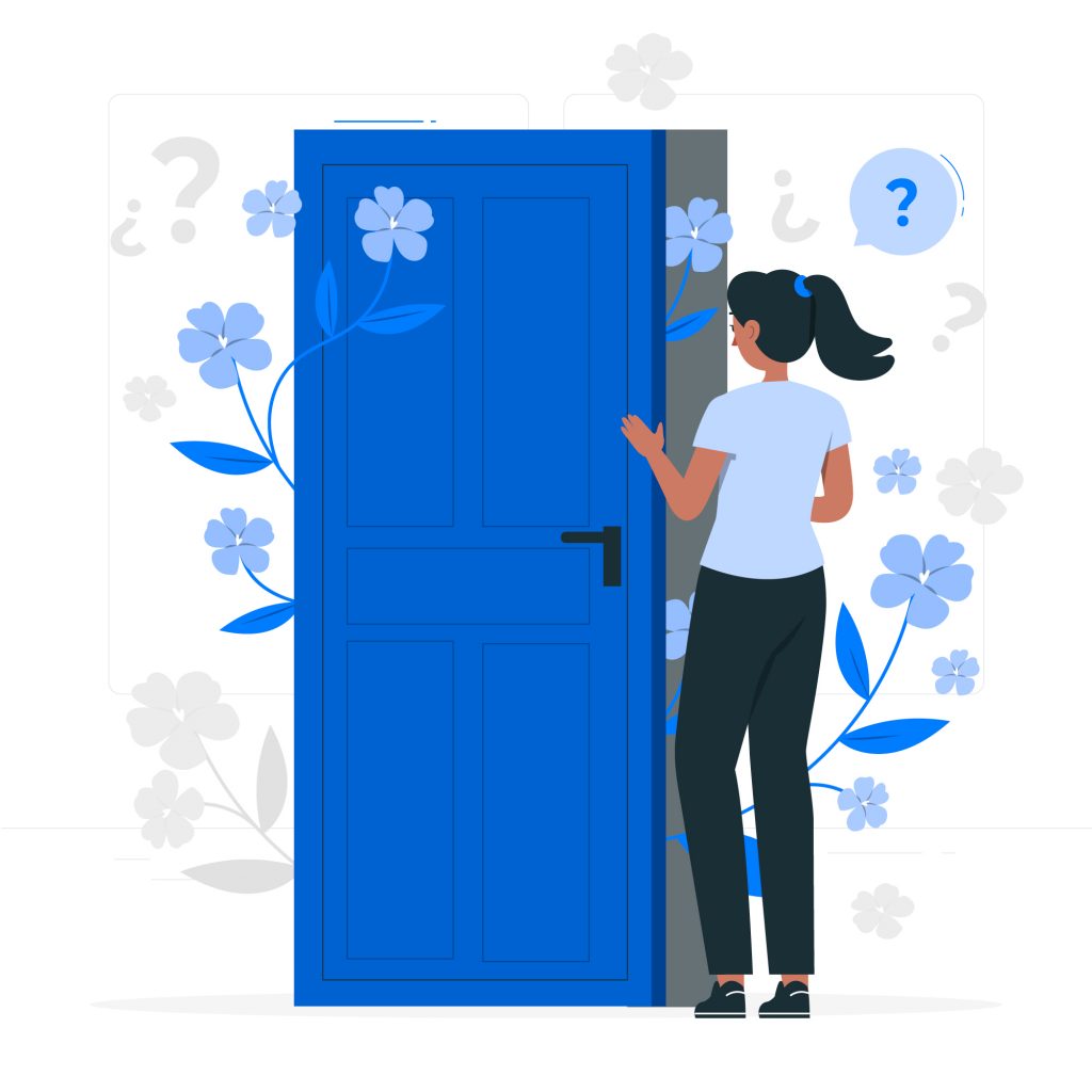 Blue door opening female character